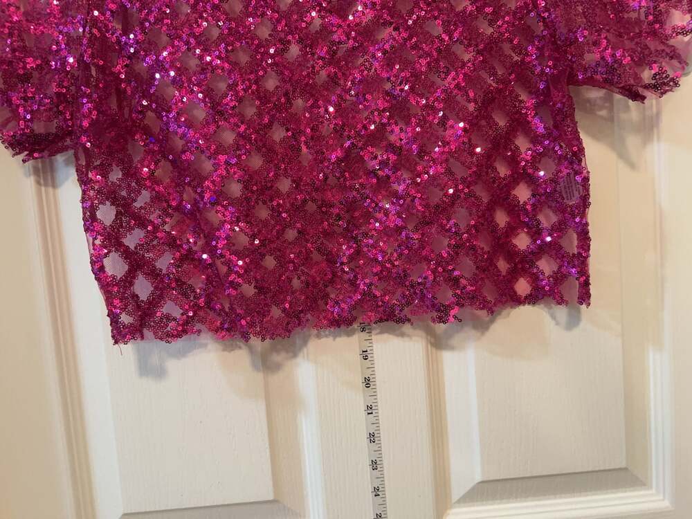 Julia By Love J Hot Pink Sequins Mesh Y2K Crop Top Small - Picture 5 of 6
